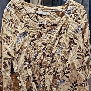 Croft & Barrow Beige, Brown & Blue Women's Top - Size XLarge Perfect Fall Shirt